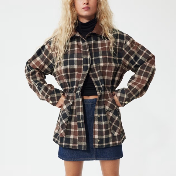H&M coated collar twill plaid jacket - Picture 1 of 10